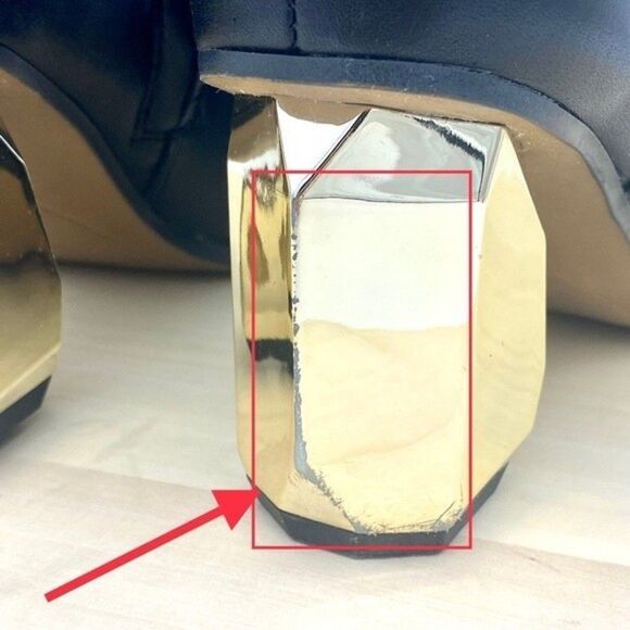 Franco Sarto Tiera Black Leather Gold Beveled Block Heel Ankle Boot Size 7M NEW! - Picture 10 of 10